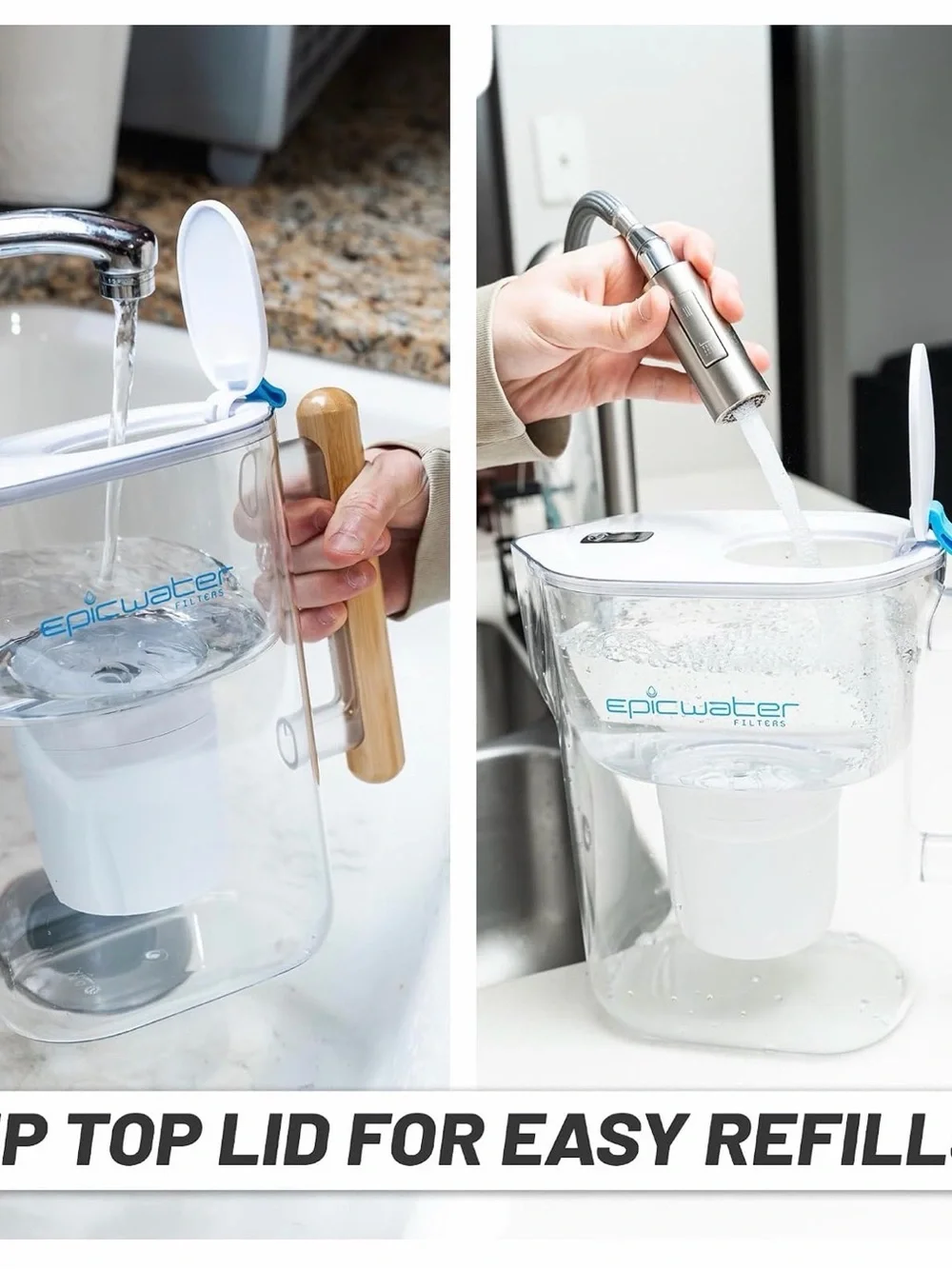 Epic Water Filters Pitcher - Clear with White Filter bamboo handle (Demo model)
